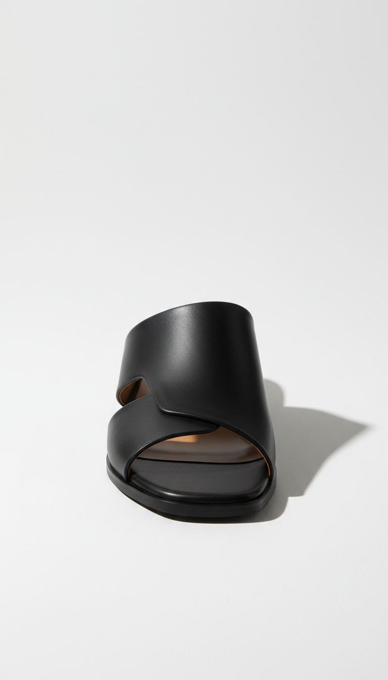 Onyx Black Sculpted Leather Sandal